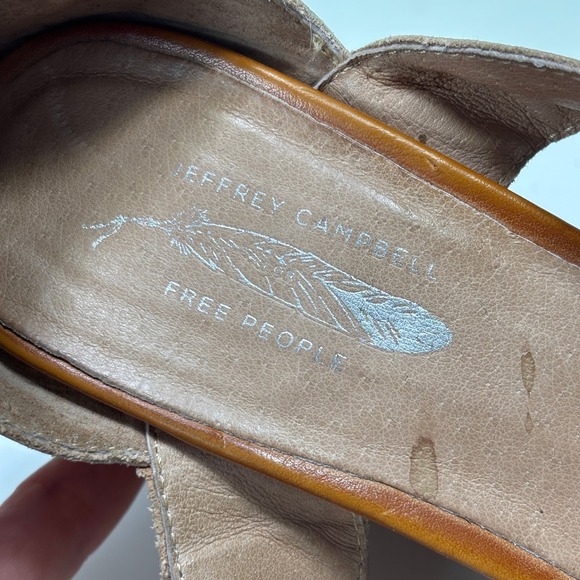 Free People x Jeffrey Campbell Nude Leather Strappy Block Heel Booties Size 8 - Picture 12 of 13